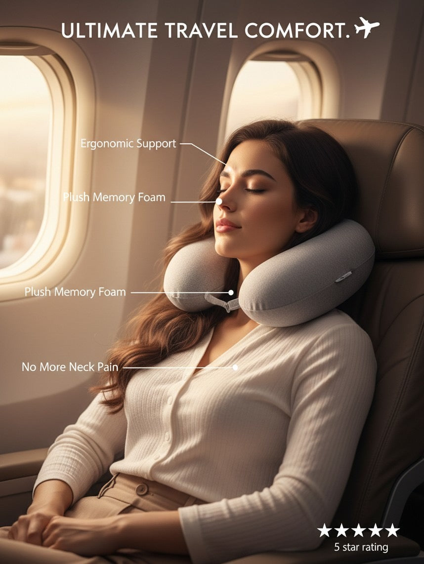 Memory Foam Travel Neck Pillow Ergonomic Cushion Support Head Rest Flight Car Soft