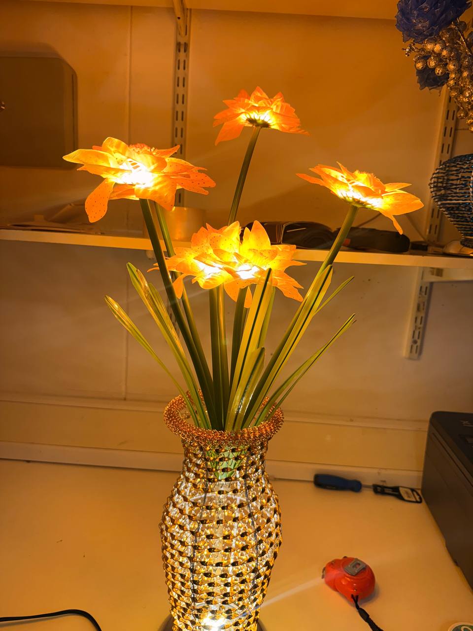 LED Light Up Flower Vase Table Lamp Decorative Crystal Style Home Decor Gift