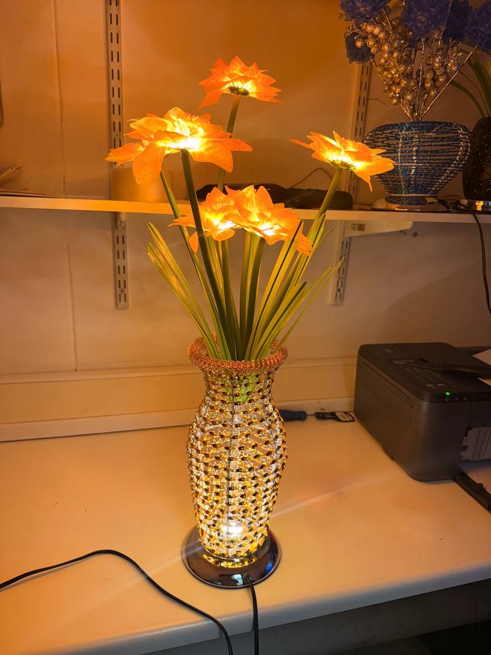 LED Light Up Flower Vase Table Lamp Decorative Crystal Style Home Decor Gift