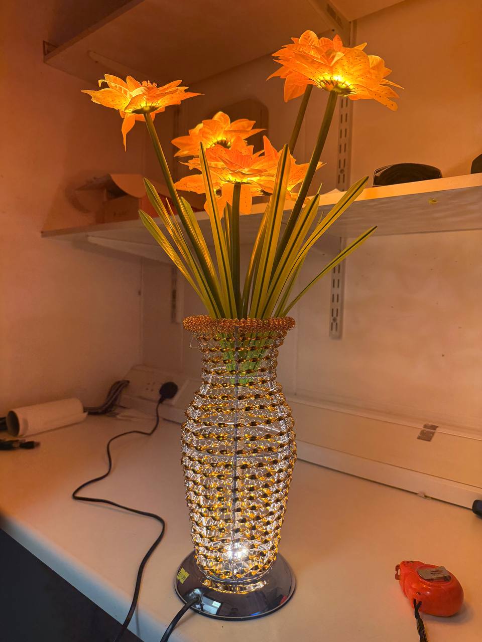 LED Light Up Flower Vase Table Lamp Decorative Crystal Style Home Decor Gift