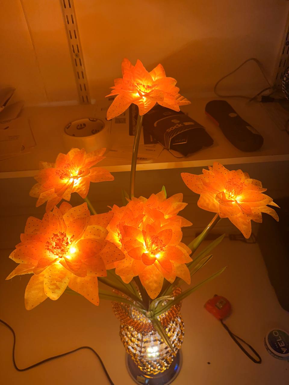 LED Light Up Flower Vase Table Lamp Decorative Crystal Style Home Decor Gift
