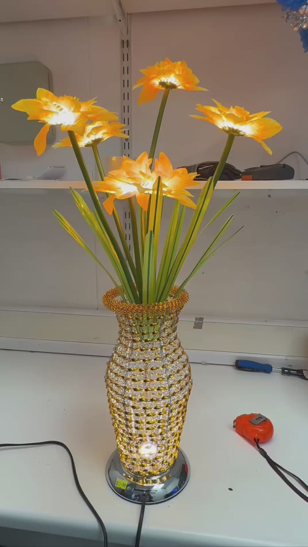 LED Light Up Flower Vase Table Lamp Decorative Crystal Style Home Decor Gift